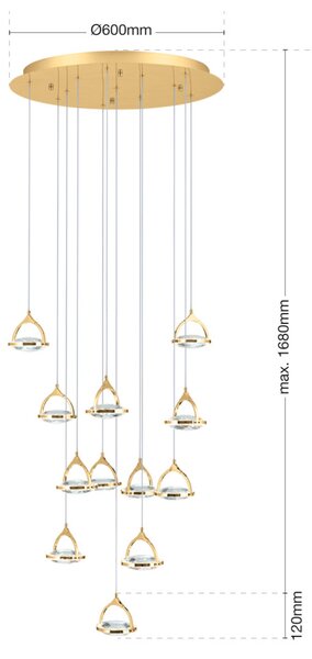 MOON modern kristály LED mennyezeti lámpa , arany, 3600lm
