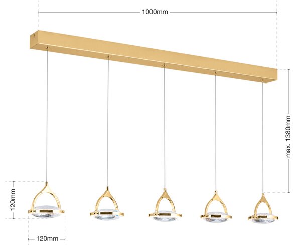 MOON modern kristály LED függőlámpa , arany, 1500lm