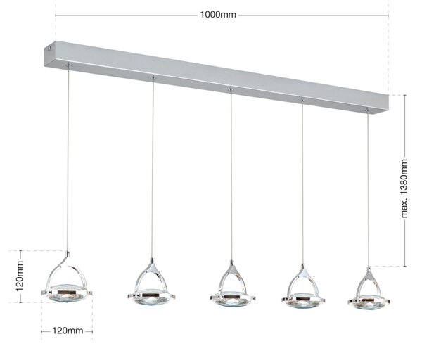 MOON modern kristály LED függőlámpa , króm, 1500lm