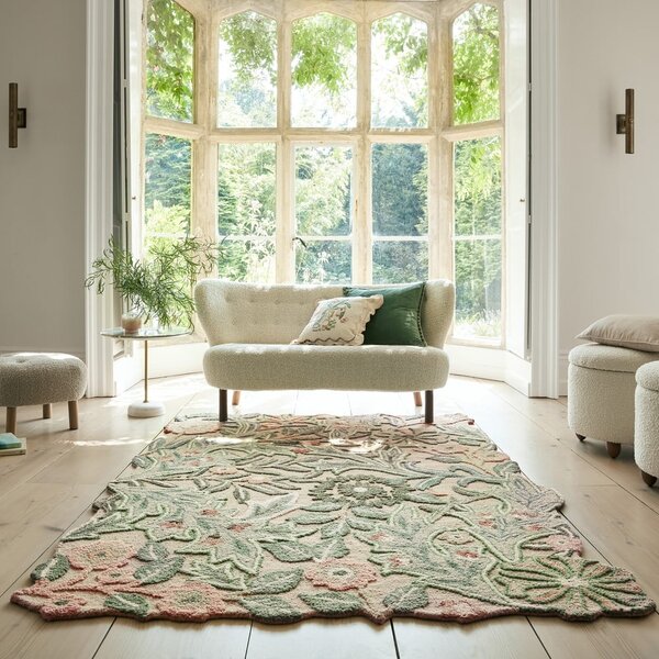 Zöld kézi szövésű gyapjú szőnyeg 120x170 cm Bryony Shaped Floral – Flair Rugs