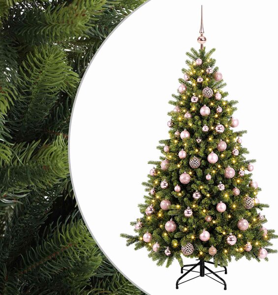Műkarácsonyfa gömbbel 180 cm 300 LED Meleg fehér PVC és fém