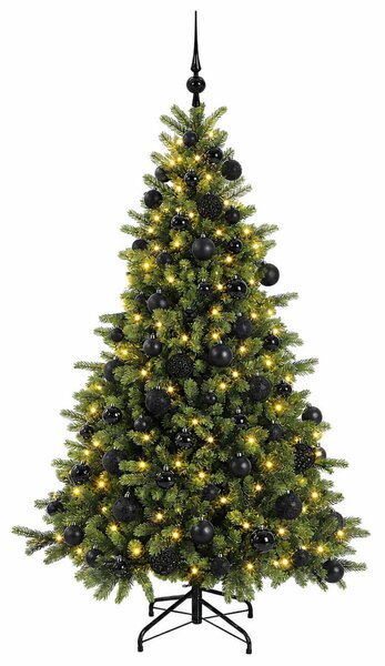 Műkarácsonyfa gömbbel 180 cm 300 LED Meleg fehér PVC és fém