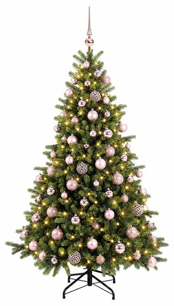 Műkarácsonyfa gömbbel 180 cm 300 LED Meleg fehér PVC és fém