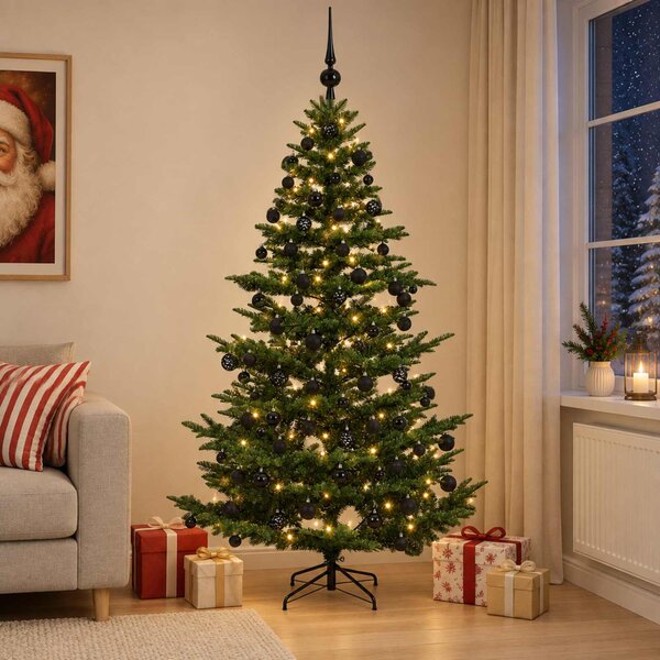 Műkarácsonyfa gömbbel 180 cm 300 LED Meleg fehér PE és PVC Zöld