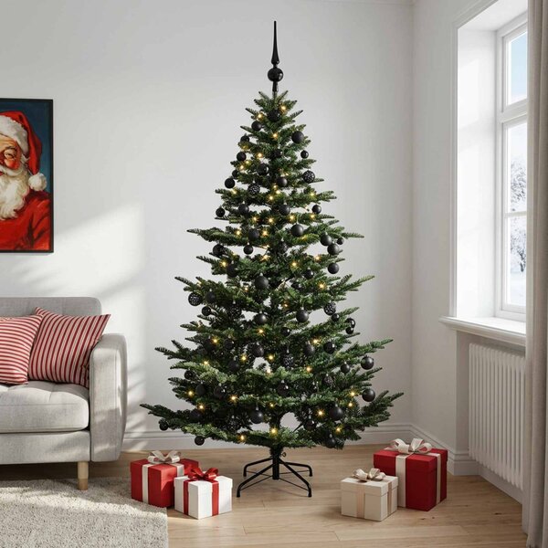 Műkarácsonyfa gömbbel 180 cm 300 LED Meleg fehér PE és PVC Zöld