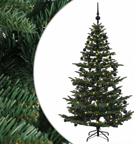 Műkarácsonyfa gömbbel 180 cm 300 LED Meleg fehér PE és PVC Zöld