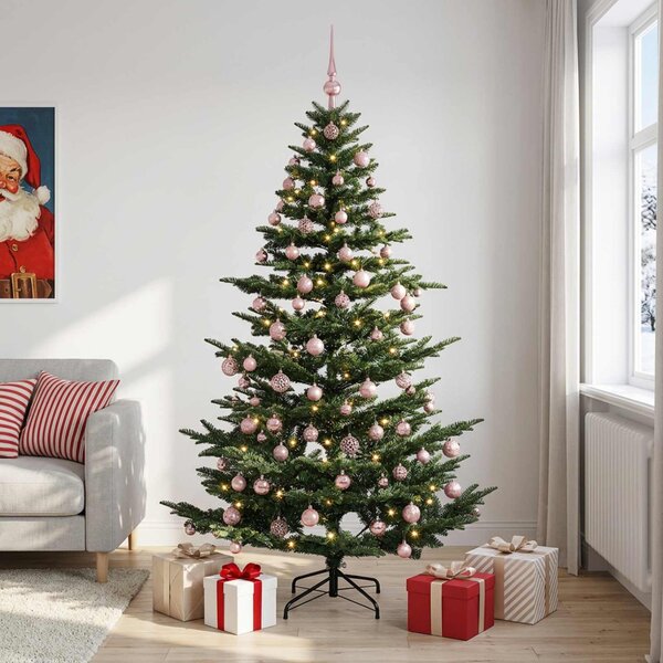 Műkarácsonyfa gömbbel 180 cm 300 LED Meleg fehér PE és PVC Zöld