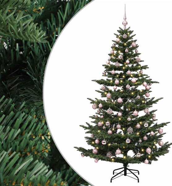 Műkarácsonyfa gömbbel 180 cm 300 LED Meleg fehér PE és PVC Zöld