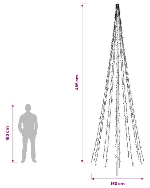 LED Karácsonyi Fenyő 485 cm 3000 LED Meleg fehér Acél Fekete