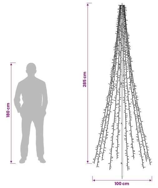 LED Karácsonyi Fenyő 285 cm 1550 LED Meleg fehér Acél Fekete