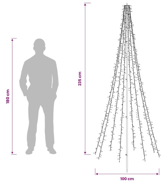 LED Karácsonyi Fenyő 235 cm 1000 LED Meleg fehér Acél Fekete