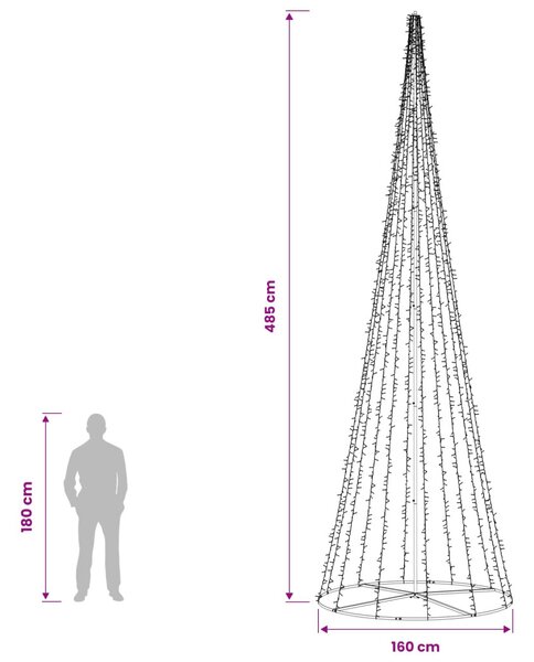LED Karácsonyi Fenyő 485 cm 3000 LED Meleg fehér Acél Fekete