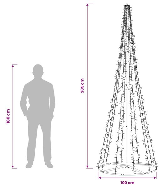 LED Karácsonyi Fenyő 285 cm 1550 LED Meleg fehér Acél Fekete