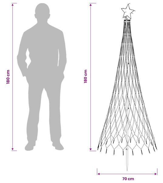 LED Karácsonyi Fenyő 180 cm 230 LED Többszínű Vas Fekete