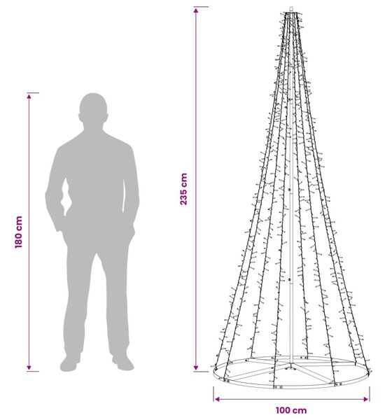 LED Karácsonyi Fenyő 235 cm 1000 LED Meleg fehér Acél Fekete