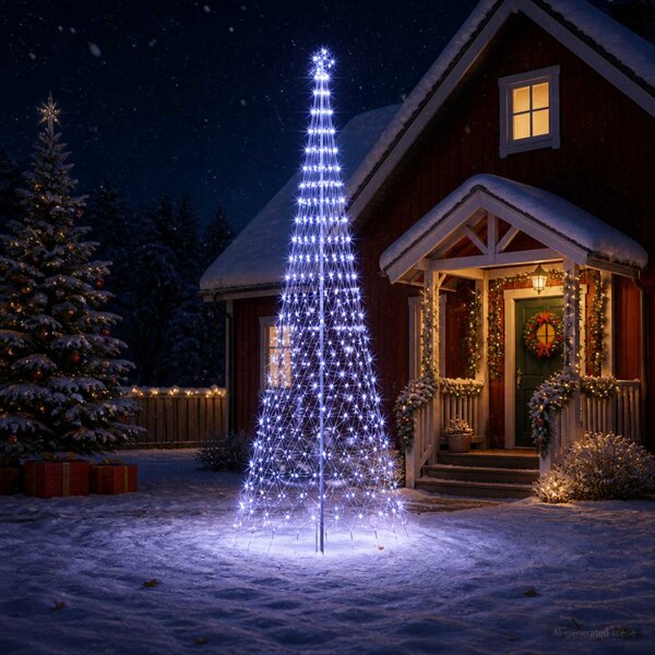 LED Karácsonyi Fenyő 400 cm 450 LED Kék Vas Fekete