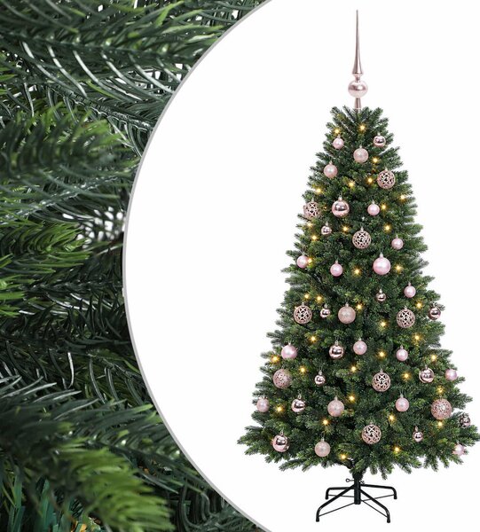 Műfenyő gömbökkel 120 cm 150 LED Meleg fehér PVC és fém Zöld