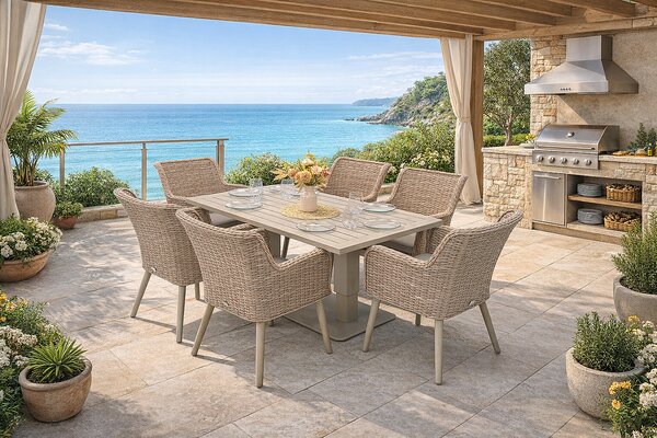 DEOKORK Kerti rattan szett MALIBU 1+6 (cappuccino)