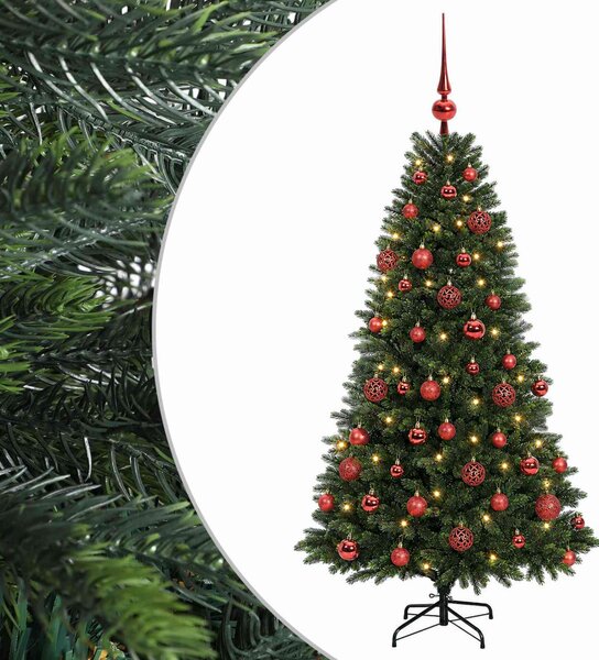 Műfenyő gömbökkel 120 cm 150 LED Meleg fehér PVC és fém Zöld