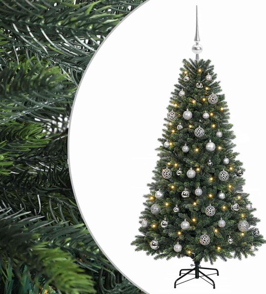 Műfenyő gömbökkel 120 cm 150 LED Meleg fehér PVC és fém Zöld
