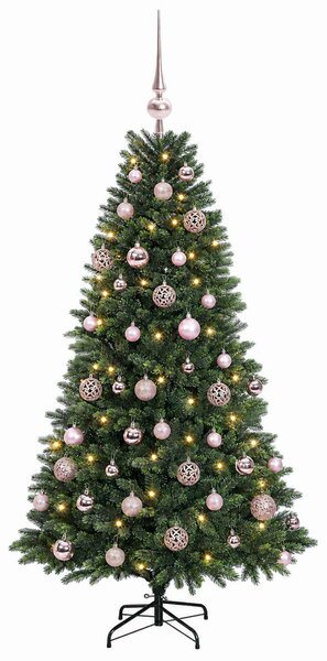 Műfenyő gömbökkel 120 cm 150 LED Meleg fehér PVC és fém Zöld