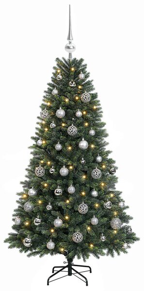 Műfenyő gömbökkel 120 cm 150 LED Meleg fehér PVC és fém Zöld