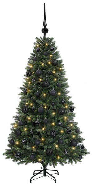 Műfenyő gömbökkel 120 cm 150 LED Meleg fehér PVC és fém Zöld