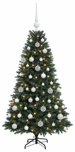 Műfenyő gömbökkel 120 cm 150 LED Meleg fehér PVC és fém Zöld