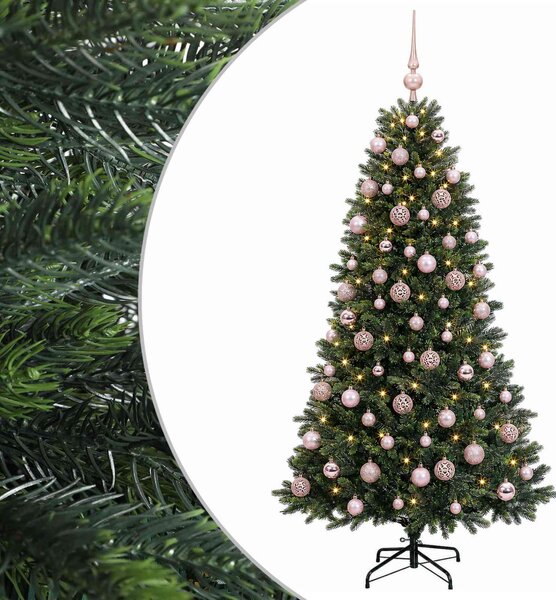 Műfenyő gömbökkel 180 cm 300 LED Meleg fehér PVC és fém Zöld