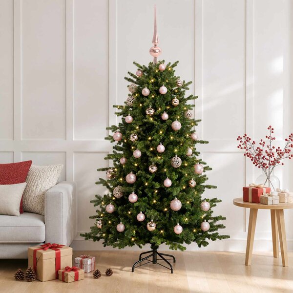 Műkarácsonyfa gömbbel 120 cm 150 LED Meleg fehér PVC és fém