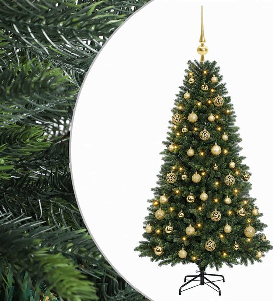 Műfenyő gömbökkel 120 cm 150 LED Meleg fehér PVC és fém Zöld