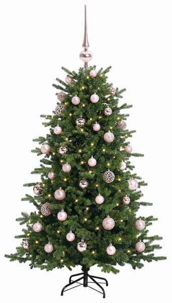 Műkarácsonyfa gömbbel 120 cm 150 LED Meleg fehér PVC és fém