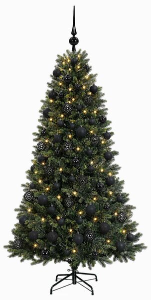 Műfenyő gömbökkel 180 cm 300 LED Meleg fehér PVC és fém Zöld