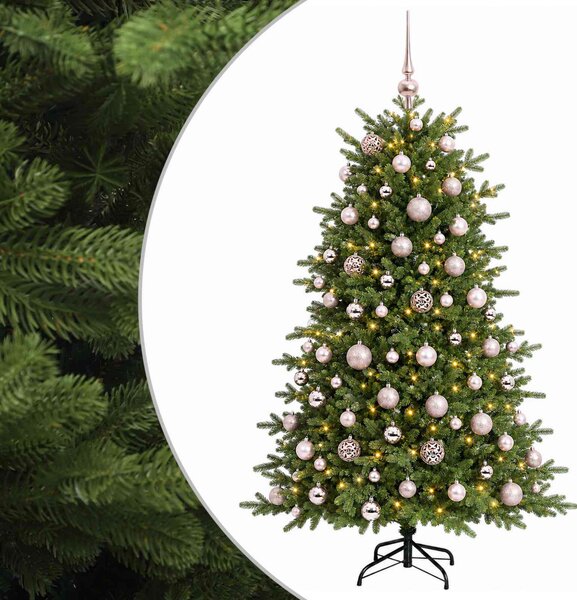Műkarácsonyfa gömbbel 180 cm 300 LED Meleg fehér PVC és fém