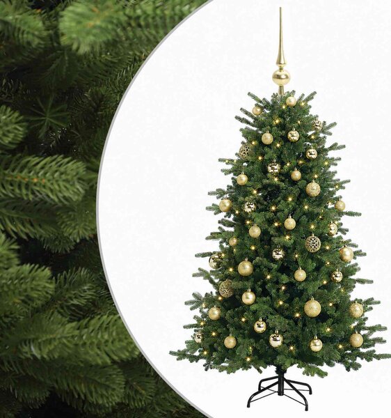 Műkarácsonyfa gömbbel 120 cm 150 LED Meleg fehér PVC és fém