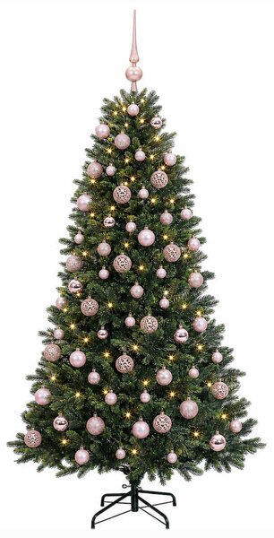 Műfenyő gömbökkel 180 cm 300 LED Meleg fehér PVC és fém Zöld
