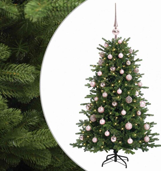 Műkarácsonyfa gömbbel 120 cm 150 LED Meleg fehér PVC és fém