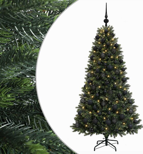 Műfenyő gömbökkel 180 cm 300 LED Meleg fehér PVC és fém Zöld