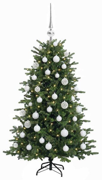 Műkarácsonyfa gömbbel 120 cm 150 LED Meleg fehér PVC és fém