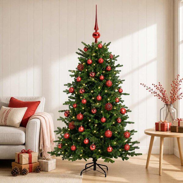 Műkarácsonyfa gömbbel 120 cm 150 LED Meleg fehér PVC és fém
