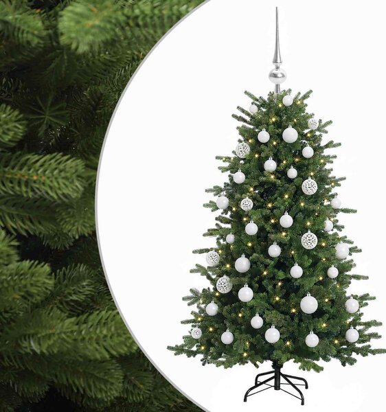 Műkarácsonyfa gömbbel 120 cm 150 LED Meleg fehér PVC és fém