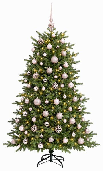 Műkarácsonyfa gömbbel 180 cm 300 LED Meleg fehér PVC és fém