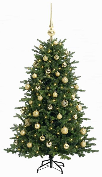 Műkarácsonyfa gömbbel 120 cm 150 LED Meleg fehér PVC és fém