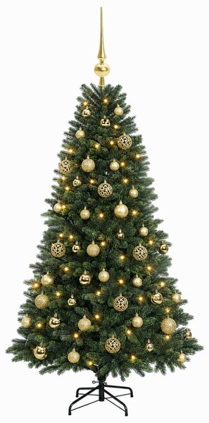 Műfenyő gömbökkel 120 cm 150 LED Meleg fehér PVC és fém Zöld