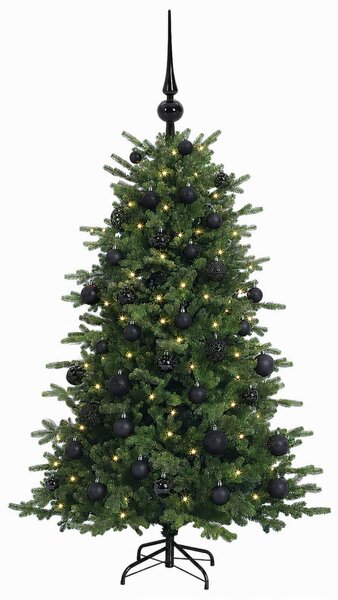 Műkarácsonyfa gömbbel 120 cm 150 LED Meleg fehér PVC és fém