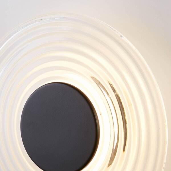 Searchlight LED fali lámpa Cleo, átlátszó/matt fekete, Ø 30 cm, üveg, dimmelhető, Tiszta / átlátszó, Nappali / Étkező, Üveg, Modern