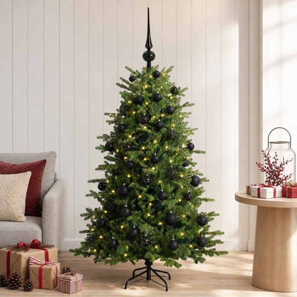 Műkarácsonyfa gömbbel 120 cm 150 LED Meleg fehér PVC és fém