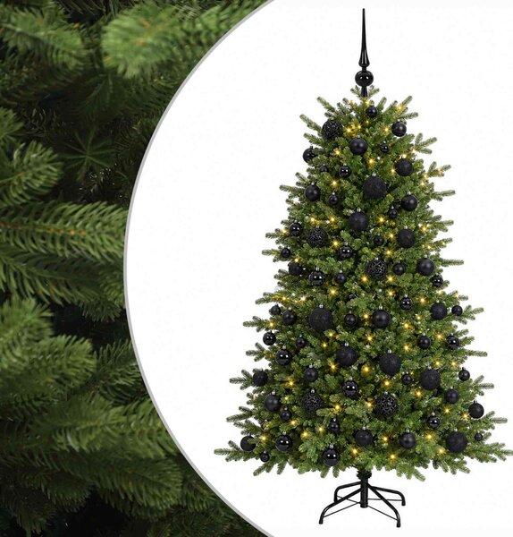 Műkarácsonyfa gömbbel 180 cm 300 LED Meleg fehér PVC és fém