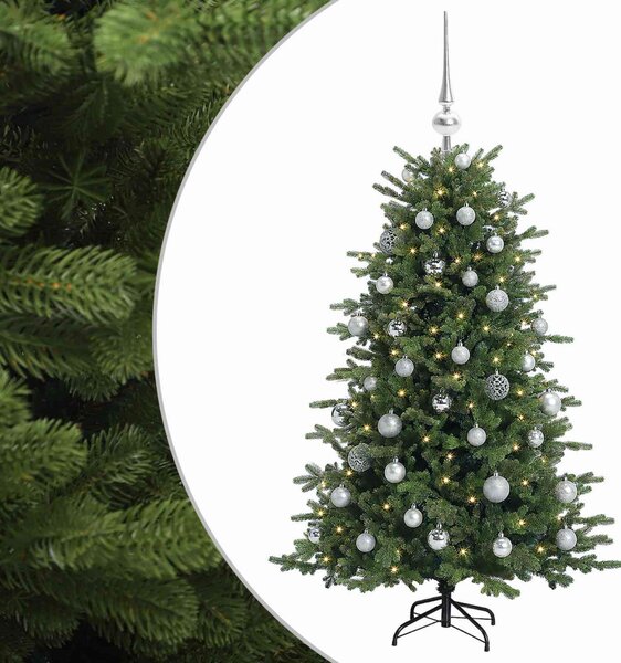 Műkarácsonyfa gömbbel 120 cm 150 LED Meleg fehér PVC és fém