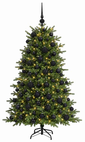 Műkarácsonyfa gömbbel 180 cm 300 LED Meleg fehér PVC és fém